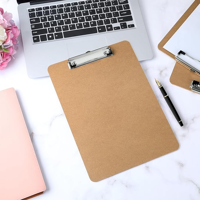 Wood Clipboards, Letter Size Hardboard Clip Board 8.5x11 for Classroom, Students, Kid, Woman, A4 Standard Clipboard Size 9" x 12.5" with Low Profile Clip, Office Supply, School Supply.