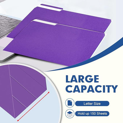 File Folder, PANDRI 120 Pack File Folder, 1/3 Cut Tab, Letter Size, Filing Folder for Office School Business, Purple
