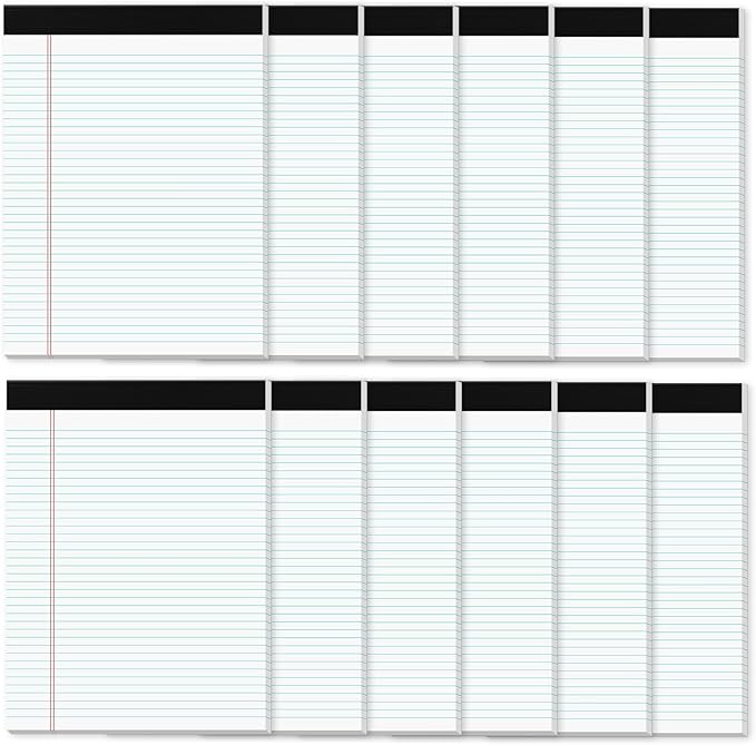 Legal Pads 8.5 x 11 Note Pads 8.5” x 11.75” College Ruled Writing Pads 80gsm Lined Paper, 30 Sheets per Pad, 12 Pack Perforated To-Do List Notepad Ideal for Office, Home, School