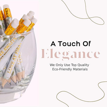 Markt Mini Pencils For Baby Shower Games For Girl Or Boy, Heart Pencils, Small Pencil Set (Greenery, Eucalyptus)