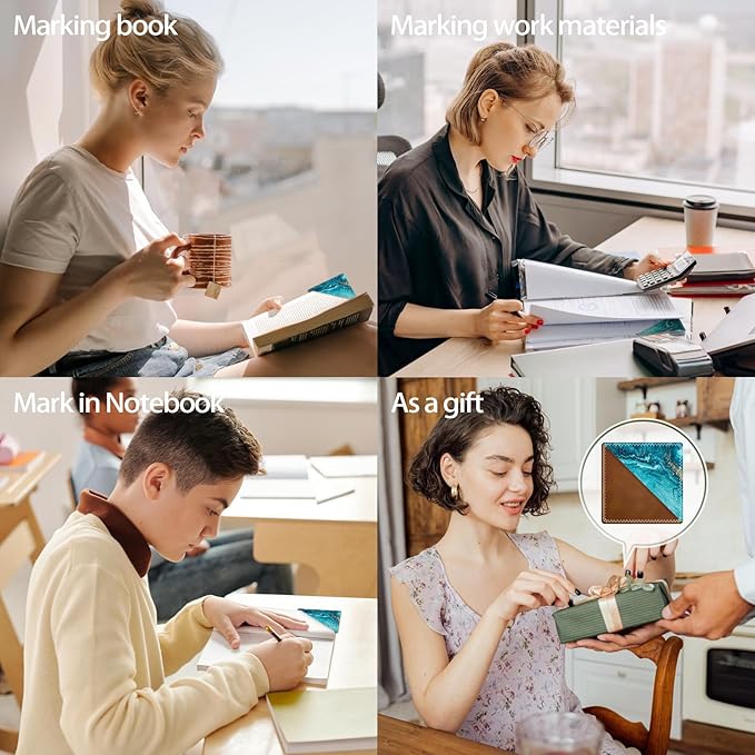 Personalized Leather Bookmarks, Fun & Cute Book Accessories for Reading Lovers, Unbreakable Page Markers for Women Men Girls Boys Student Teacher Kids Retirement Birthday Gifts (Water Ripple)