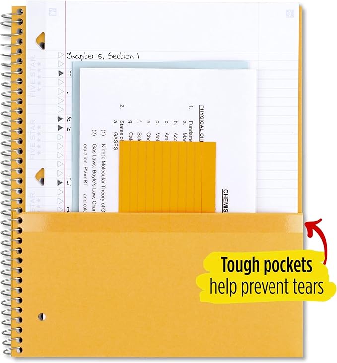 Five Star Spiral Notebook + Study App, 3 Subject, College Ruled Paper, Fights Ink Bleed, Water Resistant Cover, 8-1/2" x 11", 150 Sheets, Blue (73623)