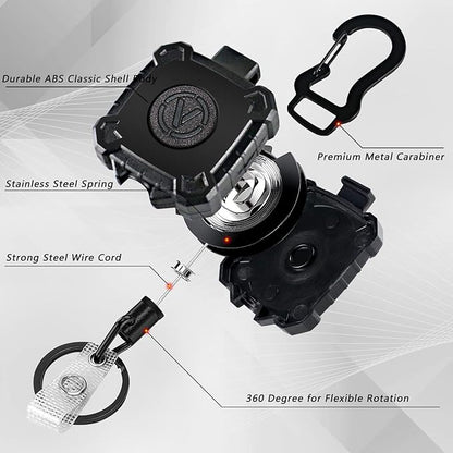 VIQWYIC 2 Pack Retractable Badge Holder Keychain, Heavy Duty Carabiner Badge Reel with Key Ring for Keys,Square