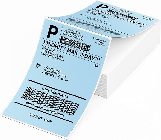 Phomemo 4X6'' Thermal Shipping Label - Pack of 100 4x6 Fan-Fold Label for Shipping Labels, Address, Mail, Product Logo Labels, Commercial Grade, Blue