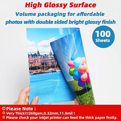 Uinkit Thick Photo Paper Glossy Double Sided 100 Sheets 8.5x11 Heavyweight 68lb 260gsm Inkjet Both Sides Printable 11.8mil A4 Letter size Flyer Bulk Pack 8.5 x 11 Card paper postcard postal A189