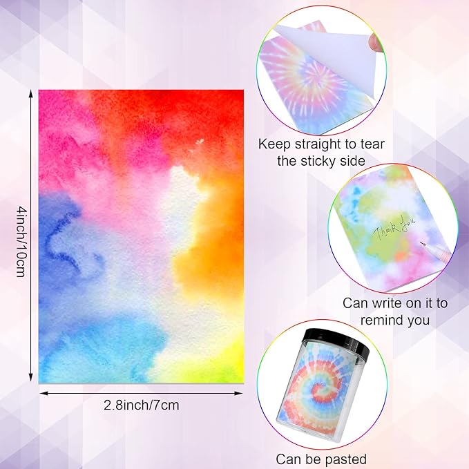 12 Pcs Rainbow Tie Dye Sticky Notes Cute Colored Sticky Paper Fun Pastel Art Party Self Adhesive Notepads for Kids Girls School Office Gay Pride Party Supplies, 30 Sheets Each (2.8 x 4 Inch)