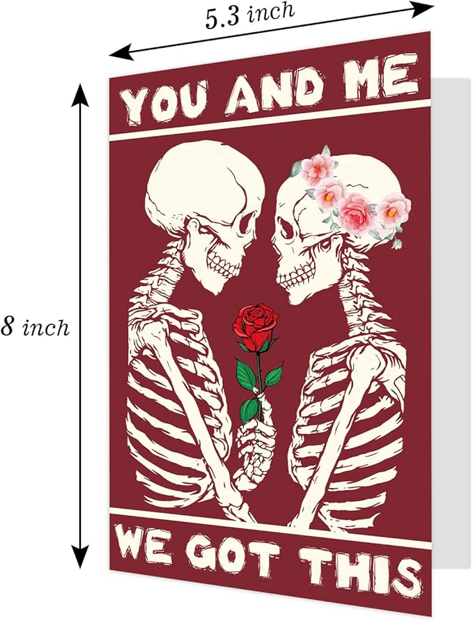 Funny Skeletons Valentines Day Card Gift, Gothic First Anniversary Card for Boyfriend Girlfriend, Unique Anniversary Card Gifts for Husband Wife