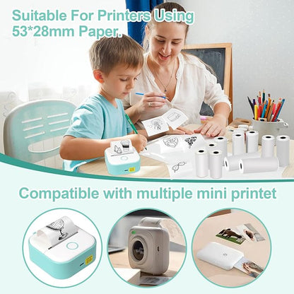 14 Rolls 53mmx28mm Thermal Printer Paper, Mini Colorful Self-adhesive Label Printer Paper for Phomemo Memoking Mini Printer, Small Printer T02/M02, Study Notes, Journal Photos (white)