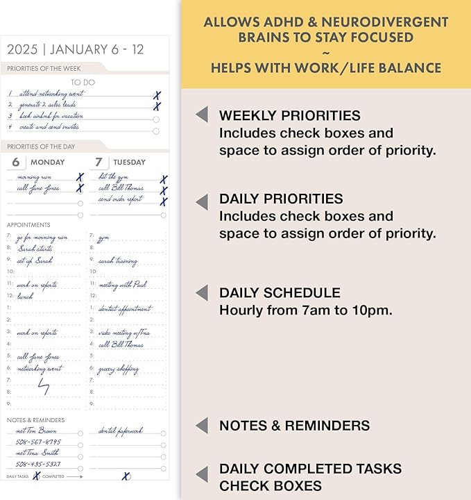 Essential PRO 2025 Daily, Weekly & Monthly Planner, 7"x9": 14 Months (Nov 2024 - Dec 2025) Monthly Tabs,Daily Tracking,Notes Pages,Storage Pocket,Bookmark w Sticky Notes (Rainbow Petals)