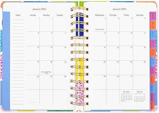 Kate Spade New York Medium Weekly and Monthly Planner August 2024 - December 2025, Hardcover Spiral Agenda, Daily Planner with Monthly Calendar, Stickers, & Pockets (Golf Balls)