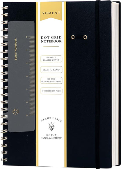 Yoment Bullet Dotted Journal Spiral Notebook 8.5 x 11 A4 Large Dot Grid Notebooks, 100 GSM Thick Dot Paper, Journaling Notebooks for Work School Sketching, A4 Black