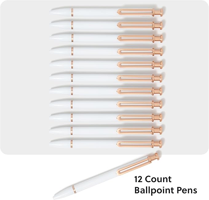 U Brands Monterey Ballpoint Pens, Set of 12, White and Rose Gold, Bold (1.0 mm) Point, Black Ink