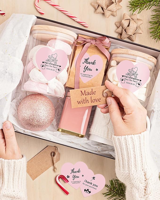 Phomemo 3” Color Circle Thermal Labels, Self-Adhesive Round Direct Sticker Label, Cute Pink Heart Stickers Roll for Custom Stickers Personalized & Business, 500 Pink Labels/Roll