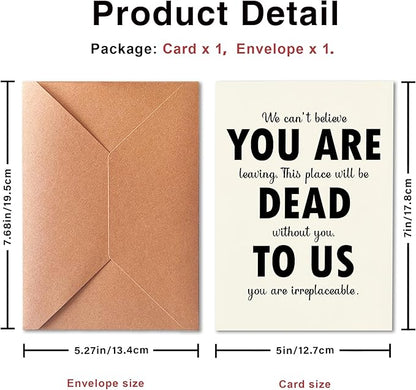Funny Cards for Departing Coworkers,Cute Retirement Card Gifts, Cards for Bosses, Colleagues, Missing You Card, Congratulations On New Job Card, 'To us, You Are Irreplaceable'