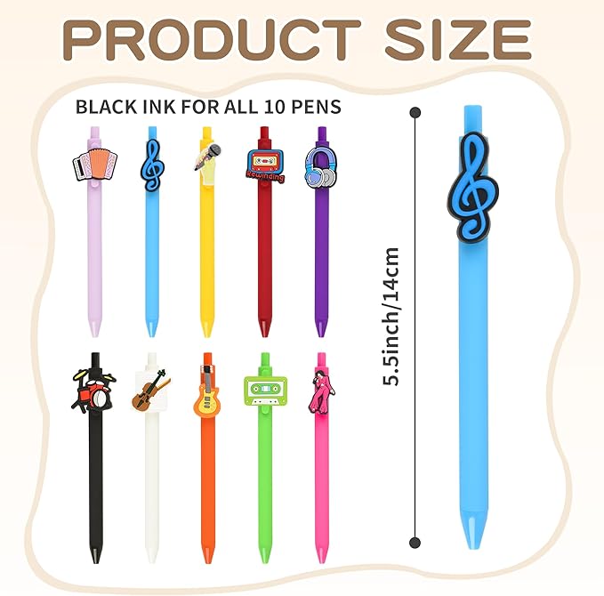 10Pcs Funny Music Theme Ballpoint Pens with Cute Music Pattern for Women Men Bulk for Coworkers Team Staff Funny Office Stationary (music)