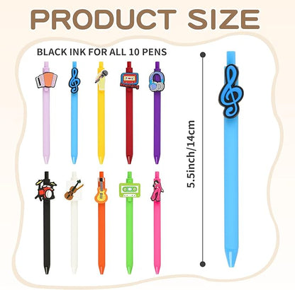 10Pcs Funny Music Theme Ballpoint Pens with Cute Music Pattern for Women Men Bulk for Coworkers Team Staff Funny Office Stationary (music)
