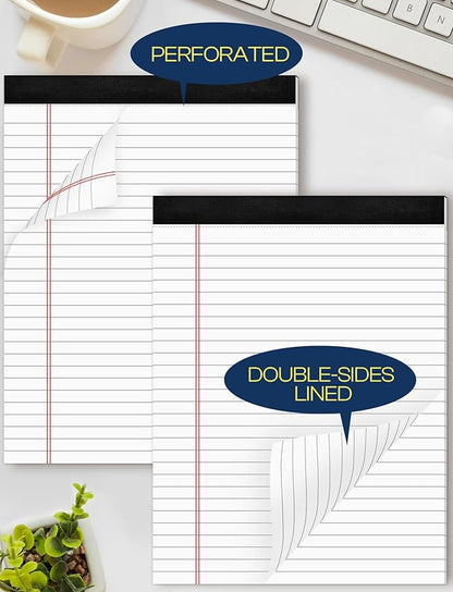 Note Pads 8.5 x 11 Wide Ruled Lined Writing Note Pad for Office 4 Pack White Legal Pads 8.5 x 11", 30 Sheets per White Notepad 28 Lines Lined Paper Pads for School Perforated Legal Notepads for Work