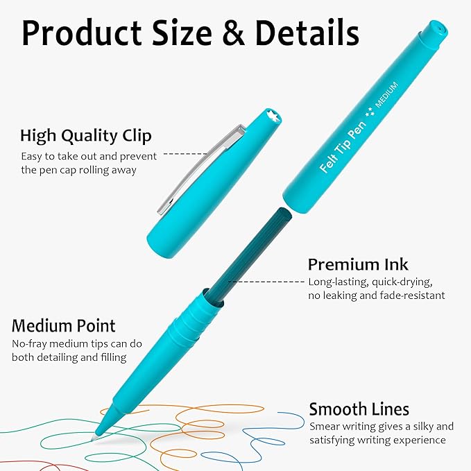 Lelix 30 Colors Felt Tip Pens, Medium Point Assorted Markers Pens For Journaling, Writing, Note Taking, Planner Coloring, Perfect for Art Office and School Supplies