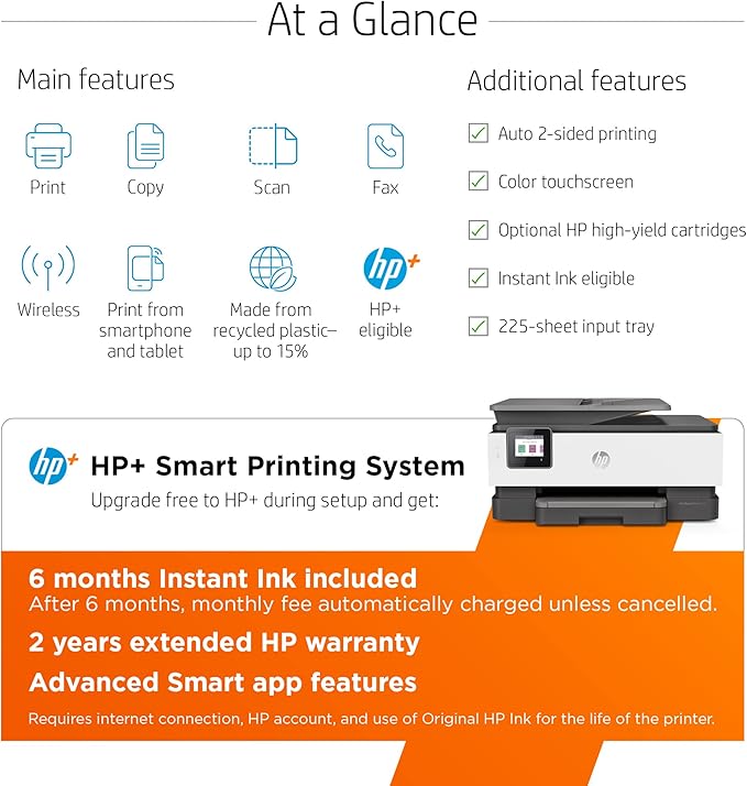 HP OfficeJet Pro 8025e Wireless Color All-in-One Printer with bonus 6 free months Instant Ink with HP+ (1K7K3A), Gray
