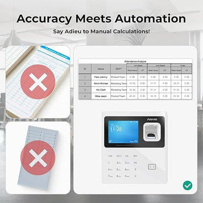 ANVIZ Time Clocks for Employees Small Business - CX2 Fingerprint Biometric Clock in and Out Machine - with Professional Cloud Software (0 Monthly Fee), White