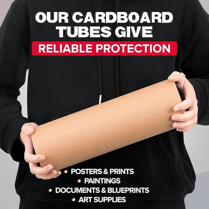 4" x 12" Reinforced Kraft Paper Mailing Tubes, Pack of 6 Tubes with 2 Caps Each – USPS Approved Poster Tube – Made in USA Cardboard Tube for Shipping and Storing Posters, Prints, Artwork, or Documents