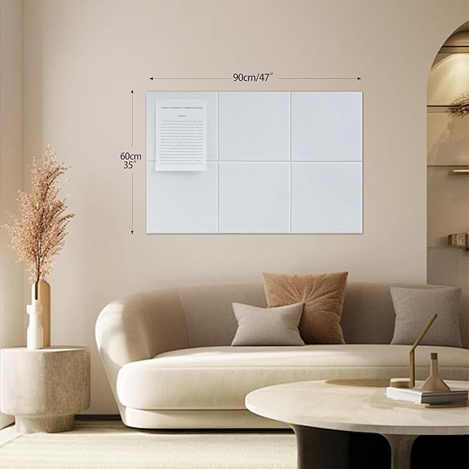 Large Felt Bulletin Board(36" x 24"),Cork Board Alternative,6 Pack Felt Wall Tiles with Safe Removable Adhesive Tabs,Notice Pin Board/Message Board/Vision Board for Office, School & Home