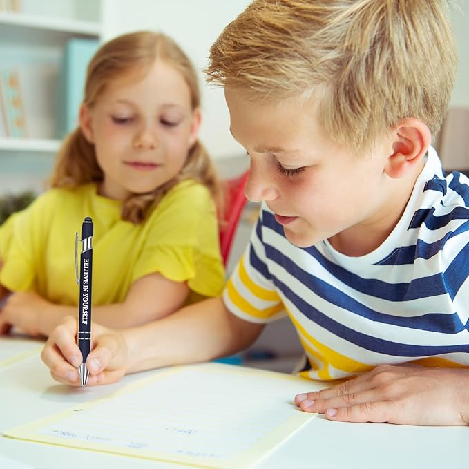 Zonon 12 Pieces Inspirational Pens Bulk Easter Basket Stuffers Motivational Quotes Ballpoint Pens with Stylus Tip Inspirational Gifts for School Office Teachers(Rainbow Colors,Classic Style)