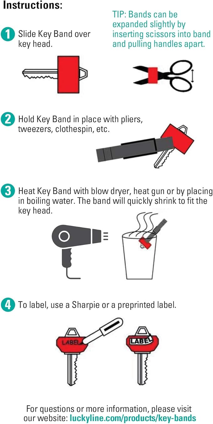 Lucky Line Colorful Key Bands - Key Identifiers Large 4 Pack (17204)