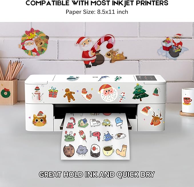 30 Sheets Printable Clear Sticker Paper for Inkjet Printer, Premium Vinyl Transparent Sticker Paper Waterproof, Dries Quickly, Vivid Colors, Tear Resistant, 8.5x11" Labels Great for Cutting Machines