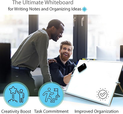 Dry Erase White Board, 16inX12in Large Magnetic Desktop Whiteboard with Stand, 8 Markers, 4 Magnets, 1 Eraser, Portable Double-Sided White Board Easel for Office Memo to Do List Desk School for Kids