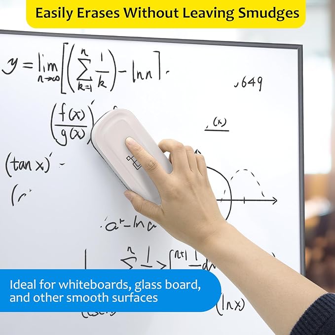 maxtek Magnetic Dry Erase Eraser, Glass Board Erasers, 2 Pack, Whiteboard Eraser for Dry Erase Board, Glass Board, Calendar Board, Office and School Supplies (Pure White)