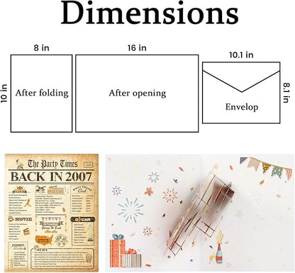 18th Birthday Card for Girls Boys, 3D Pop Up 18th Birthday Gifts Cards, Happy 18 Birthdays Decorations for 18 Year Old Son Daughter, Funny Back In 2007, Classy Vintage