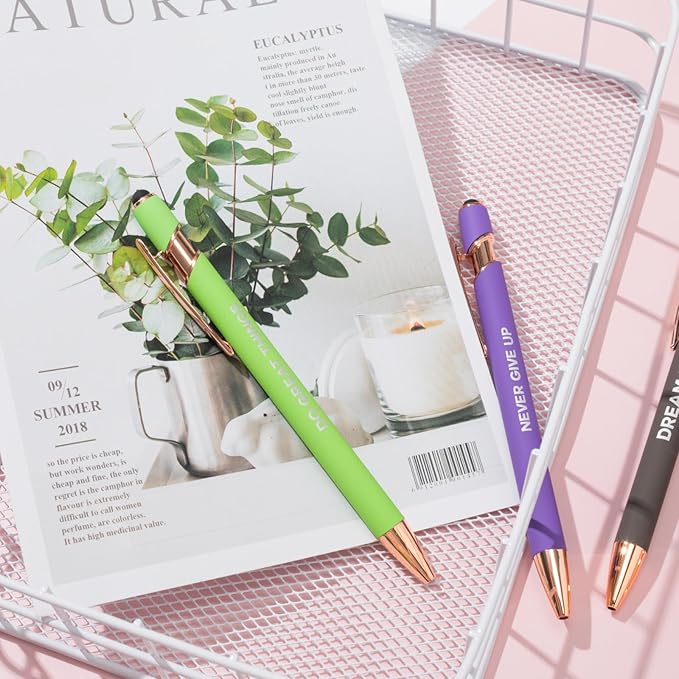 Up to 480 Pcs Personalized Pens in Bulk, Custom Metallic Printed Name Pens with Black Ink, Customized Pens Bulk with Stylus-Great Gift Ideas(Rose Gold Barrel)