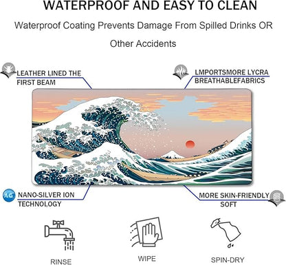 Japanese Large Mouse Pad,Desk Mat Large Office Desk Pad, Extended Large Mouse Mat for PC, Stitched Edges Gamer Mousepad 35.4 X 15.7 Inch Long Mice Pad, Sunset Sea