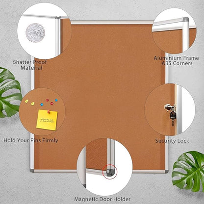 SWANCROWN Enclose Bulletin Board Case Big School Cork Pin Noticeboards Secure Cabinet for Message Guide 38x38inches (12xA4)