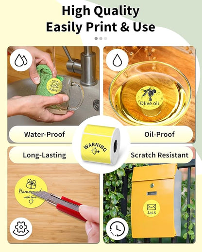 Phomemo Circle Sticker Label Compatible with M110/M100/M220/M250/M120/M150/M200 Label Maker, Round Thermal Label, 1.96" x 1.96"(50x50 mm), Black on Yellow