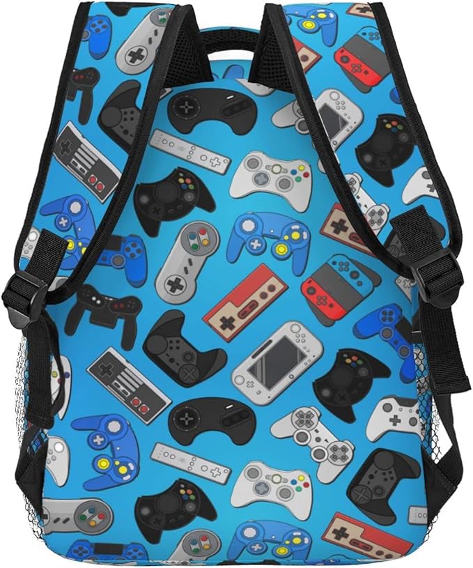 Fiokroo Video Game Controller Background Backpack School Bag For Students Teens Men Women Gaming Theme Laptop Backpacks Travel Daypack Bag With Multiple Pockets