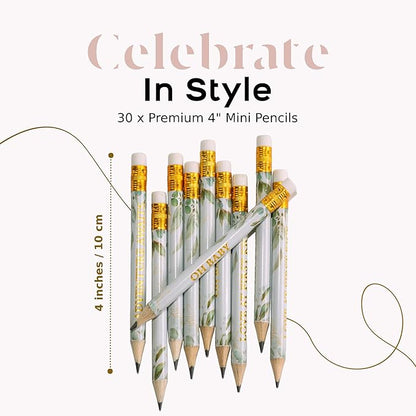 Markt Mini Pencils For Baby Shower Games For Girl Or Boy, Heart Pencils, Small Pencil Set (Greenery, Eucalyptus)