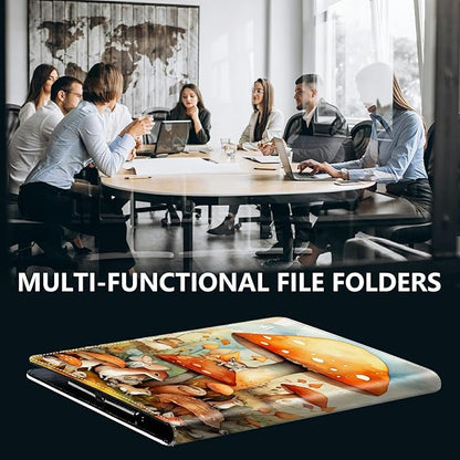 PU Leather Padfolio Folder Clipboard Portfolios Organizer Conference Document Organizer with Business Card Holder Storage Clipboard Writing Pad,Watercolor Mushroom