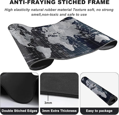 Large Mouse Pad, Desk Mat Large Office Desk Pad Gaming Mouse Pad with Stitched Edges, 35.4" x 15.7" Mousepad with Non-Slip Waterproof Rubber Base for PC Laptop Desk Home Office Accessories, Map