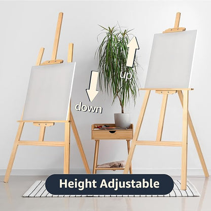 Nian Feng Wooden Easel for Painting, Large Floor Painting Stand for Adjnstable Height and Folding, 59-Inch, for Canvas Wedding Sign Poster, Art Easel for Adults and Teens (Natural)