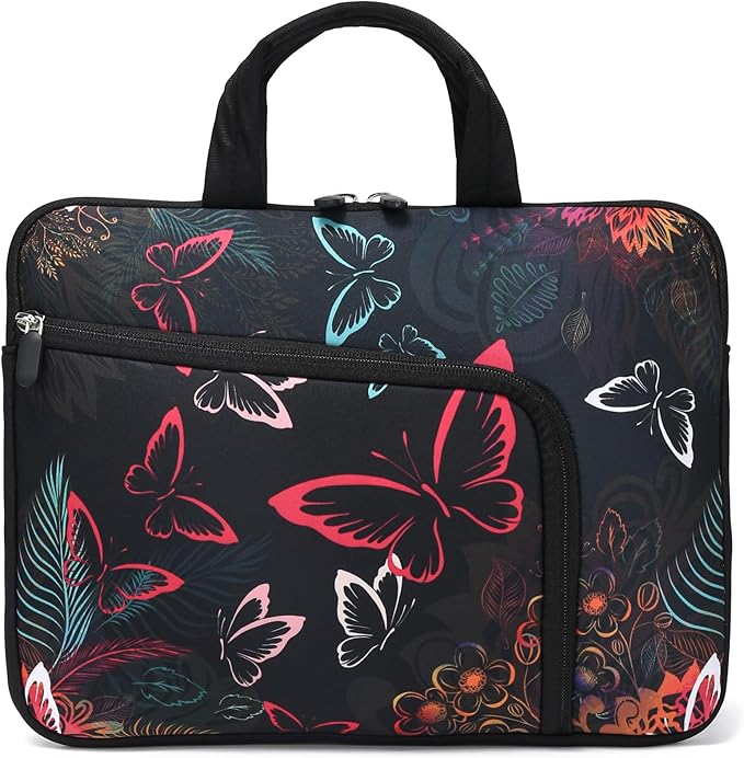 11.6 12 12.5 inch Laptop Sleeve Chromebook Case Ultrabook Case Notebook Sleeve Tablet Case Neoprene Handle Sleeve for Men Women, Two Pockets Fit Apple MacBook Air Samsung Acer HP DELL (Butterfly)