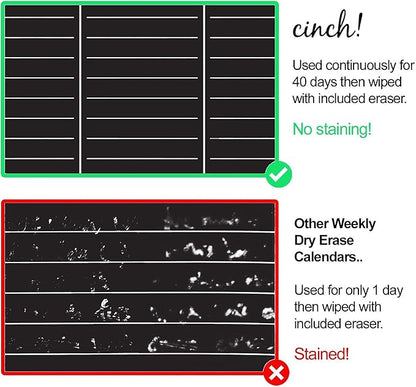 Cinch! 17x12-Inch Magnetic Dry Erase Weekly Planner for Fridge - Black Weekly Calendar Board with 4 Fine Tip Markers and Large Eraser - Magnetic Fridge Organizer, Meal Planning, and Dry Erase Board