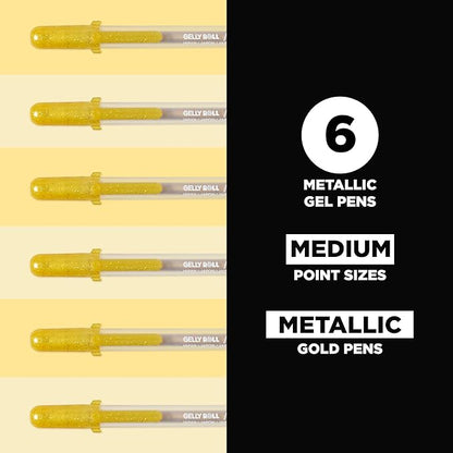 SAKURA Gelly Roll Metallic Gel Pens - Pens for Scrapbook, Journals, or Drawing - Metallic Gold Ink - Medium Line - 6 Pack