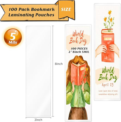 100Pieces Bookmark Laminating Pouches 2 * 8inch Hot Laminator Sleeves 5 Mil Compatible with Most Pouch Laminating Machines for Book Lovers Nature Lovers