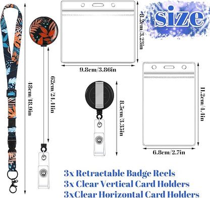 BESARME 3 Pack Cruise Lanyards for Ship Cards, Adjustable Lanyards with Retractable Badge Reel, 6 Pack Waterproof ID Badge Holder and 3 Pack Phone Tether Tab, Style a