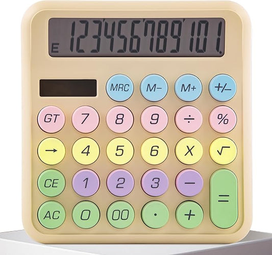 Golcellia Calculators Desktop, Beige Mechanical Calculator, Cute Calculator 12 Digit Desk Basic Calculator Large Display, Dual Power Solar Battery, Office Home School Supplies for Adults & Students