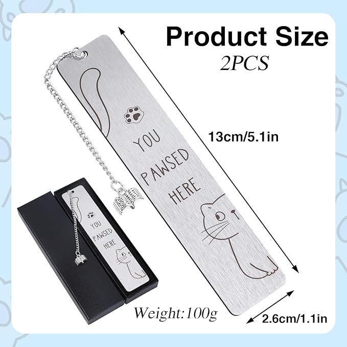 Cat Metal Bookmarks Gifts - 2Pcs Unique Kitten Bookmark for Women Pretty Bookmarkers for Kids Birthday Gift for Cat Lovers Reading Gifts with Book Pendant for Reader Nerds