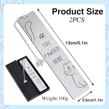 Cat Metal Bookmarks Gifts - 2Pcs Unique Kitten Bookmark for Women Pretty Bookmarkers for Kids Birthday Gift for Cat Lovers Reading Gifts with Book Pendant for Reader Nerds
