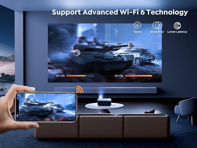 YABER K1 Projector 650 ANSI Ultra Bright, Home Theater Movie Projector with WiFi 6 and Bluetooth, Native 1080P& 4K Supported &Auto Screen&Full-Sealed Engine, Wireless Casting/HDMI/USB/TV Stick/PPT